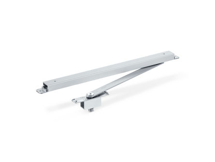 GEZE Boxer pivot bearing Integrated door closer with electric free swing function and comfort hold-open function locks the door at the end of the free swing area.