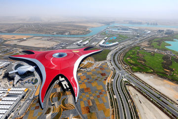 Aerial view of Ferrari World Abu Dhabi.